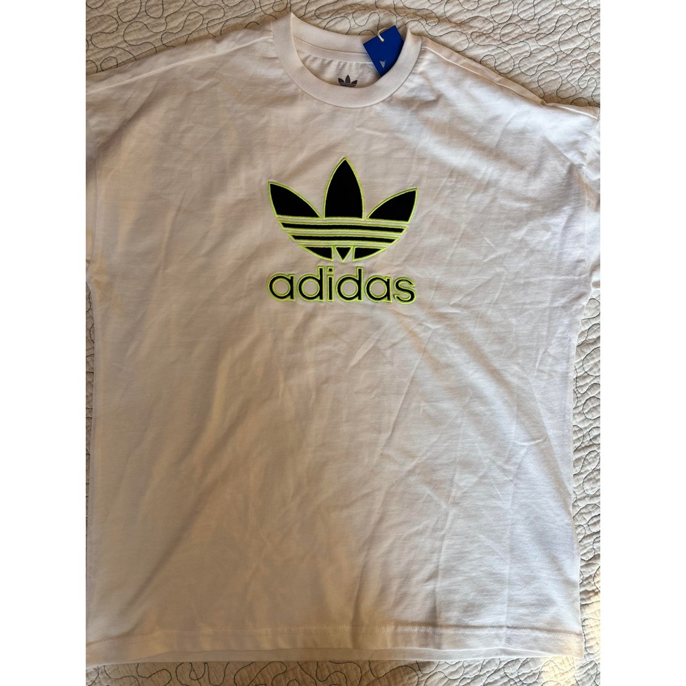 Adidas Originals Youth Oversized White Trefoil T-Shirt Neon Green Size Medium